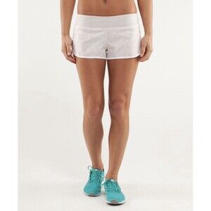 Lululemon Run Lined Speed Up Short 2.5" Women’s 8 Beige / White Polka Dot Micro